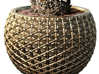 Decorative Cycas palm in a golden vase in Art Deco style 3D model