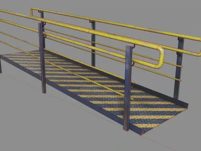 Ramp PBR metal railing with bars Low-poly 3D model