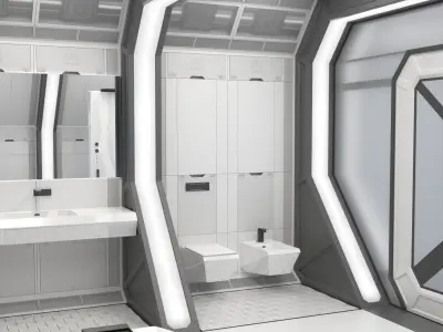 Spaceship Bathroom Interior Scene 3D model