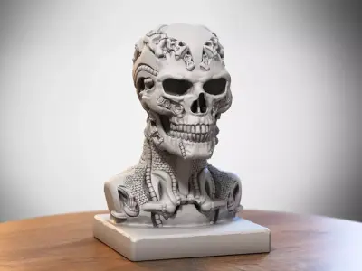 Skull robot dragon bust Cyborg skull dragon bust 3D print model