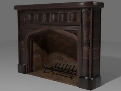 Wooden Mantle Fireplace with Fire Grate Low-poly 3D model