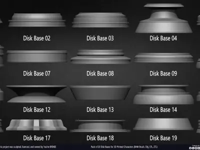 Pack of 20 Disk Bases Volume 01 Low-poly 3D model