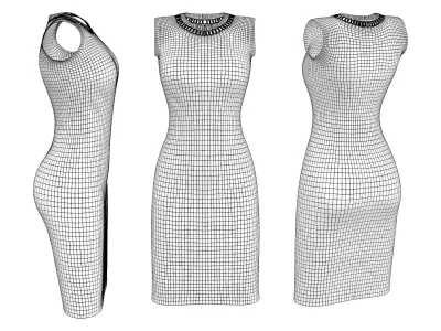 Scallop Neck Pencil Skirt Sleeveless Dress Low-poly 3D model