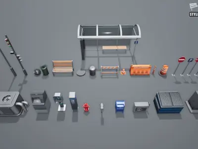 Stylized Urban Props Low-poly 3D model