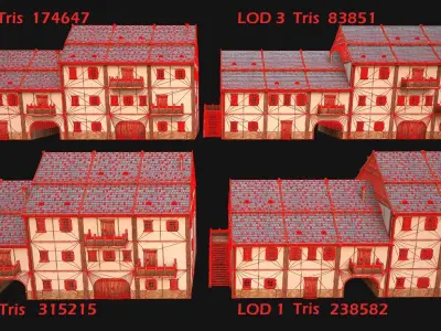 Medieval European Brick House Low-poly 3D model