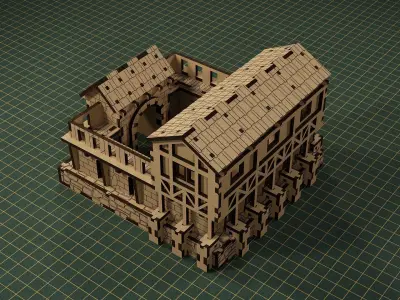 Lasercut - Medieval Barracks 3D Wood Puzzle 3D model
