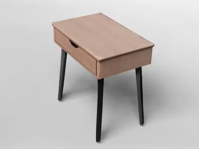 Modern Wooden Side Table with Drawer and Metal Legs 3D model