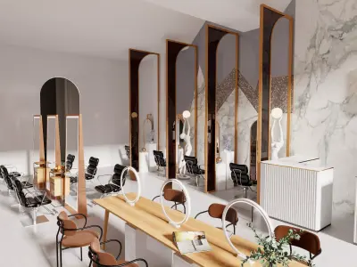 Modern Barber Chair  Workstation - Pro Hair Stylist Setup 3D model