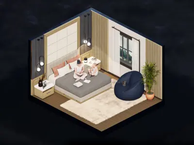 Bedroom Isometric  Phasing Lumion 12 premiere template 3D model