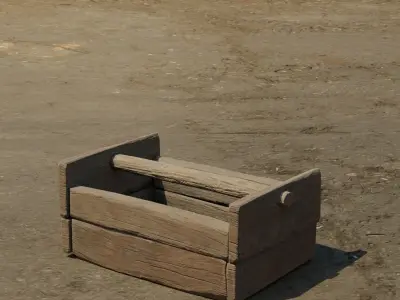 Medieval wooden crate with handle Low-poly 3D model