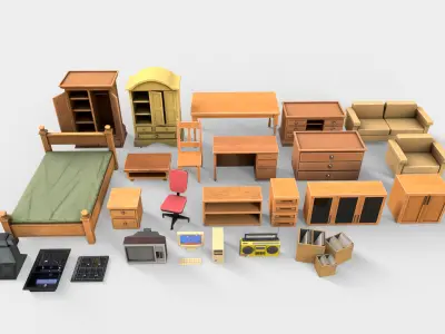 game ready Interior furniture pack Low-poly 3D model