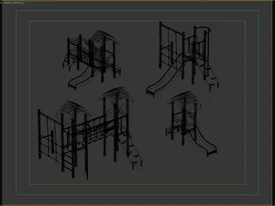 Modern Playground Slide and Climbing Set 3D model