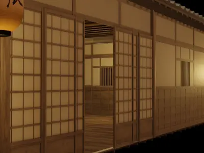 Japanese House 3d with Interior Low-poly 3D model