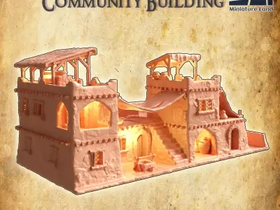 Desert Community Building Tabletop Terrain 28 MM  3D print model
