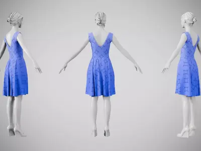 Dress 21 Very Light Blue With Design Low-poly 3D model