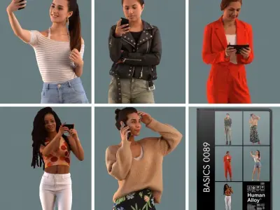 Set of 3D women on the phone 3D model