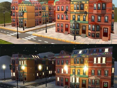 Cartoon Buildings Constructor Low-poly 3D model