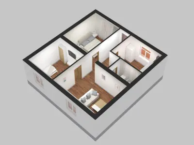 1 Storey House 3D Plan 3D model