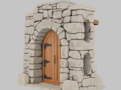 Stone and Wood Hearth Fireplace Low-poly 3D model