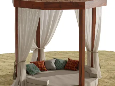 Beach umbrella and chaise longue set 9 3D model