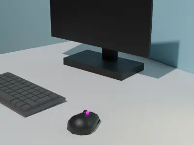 Desk with pc Free low-poly 3D model