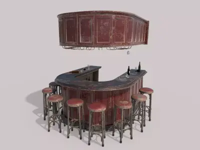 Old Bar And Stools  3D model