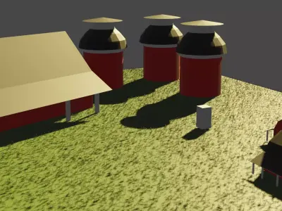 Farmland with barns and buildings Low-poly 3D model