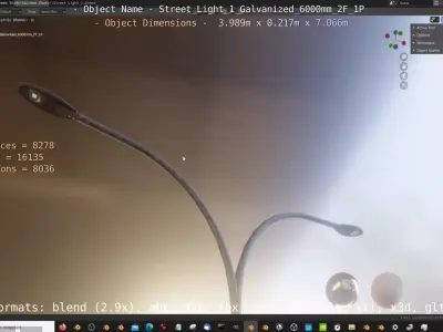 Street Light 1 Galvanized 6000mm 2F 1P Low-poly 3D model