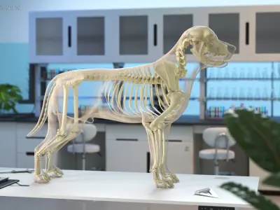  Dog Skeleton Anatomy with Translucent Shell Rigged for Maya 