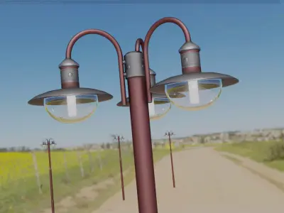 Street Light -7- Red Version -3 Lamps-  Low-poly 3D model