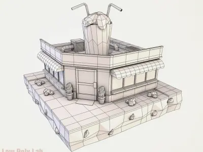 Cartoon Cocktail Cafe Building Low-poly 3D model