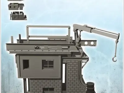 Brick industrial handling building with lifting crane 21 - Moder 3D print model