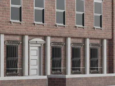 Red brick apartment building Low-poly 3D model