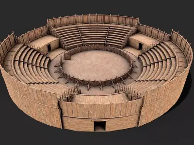 Medieval Wooden Fight Arena PBR Low-poly 3D model