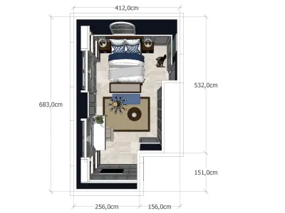 Bedroom Model floor plan of two apartment 3D model