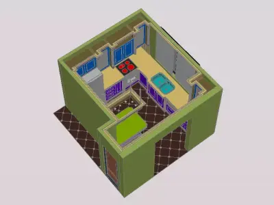 kitchen and living room 3D model