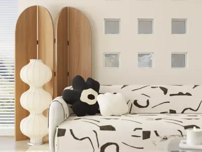 Pixels and Flowers living room interior scene 3D model