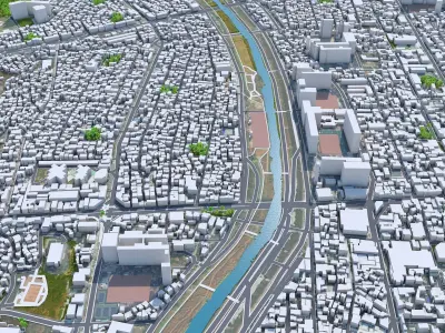 Cheongju Downtown South Korea Low-poly 3D model