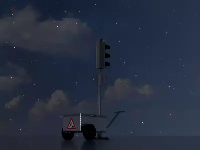 Mobile construction site traffic lights Green Low-poly 3D model