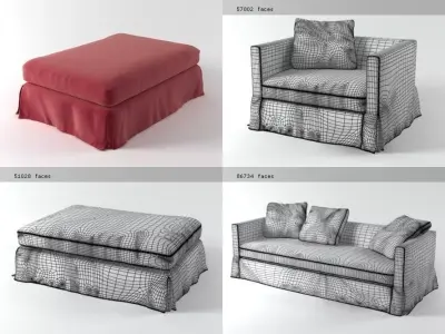 Simpliciter collection different couches and ottomans 3D model