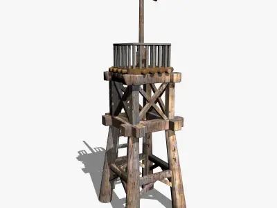 Wooden Tower with a Flag Low-poly 3D model