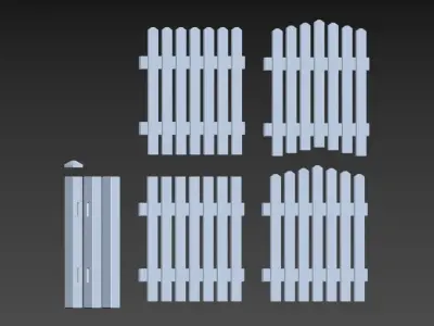 Low Poly Garden fence set for games and illustrations Low-poly 3D model