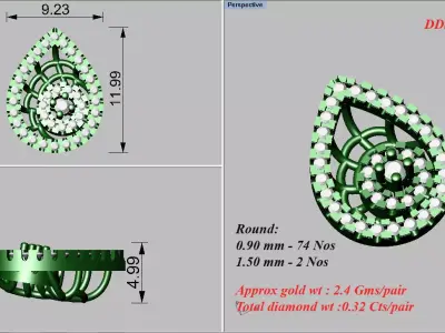 Pendants Collection diamond ring with different measurements 3D print model