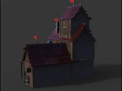 House castle with flags on top 3D model