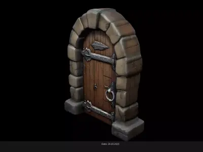 Low Poly Stylized Dungeon Door AI Low-poly 3D model