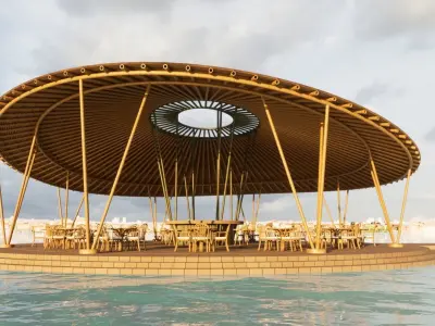 Restaurant bamboo umbrella 3D model