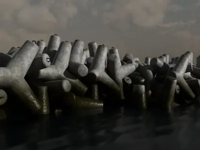 Tetrapod set concrete sculpture Low-poly 3D model