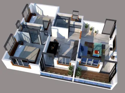 2BHK FLAT 3D model