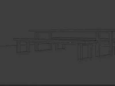 Table and two benches Low-poly  3D model