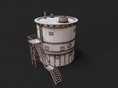 Post Apo Silo Tank and Fence Collection Low-poly 3D model